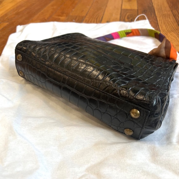 Miu Miu 90s Black Croc Embossed Leather Handbag with Scarf Handle Vintage Y2K - Picture 13 of 14